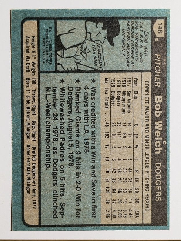 1980 Topps #146 Bob Welch (EXMT)