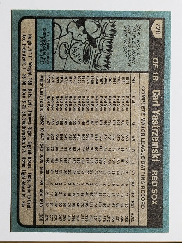 1980 Topps #720 Carl Yastrzemski DP (NMMT)