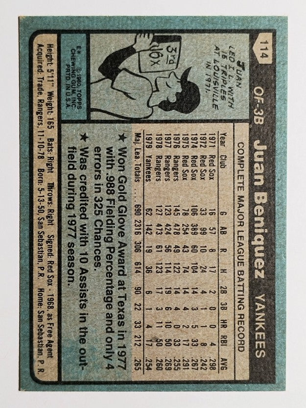 1980 Topps #114 Juan Beniquez (EXMT)