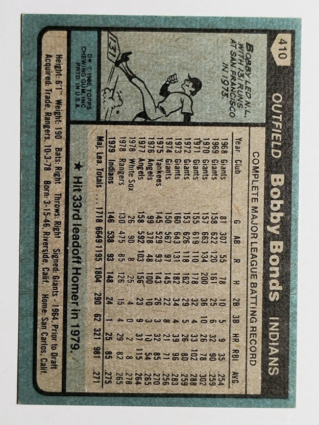 1980 Topps #410 Bobby Bonds (NMMT)