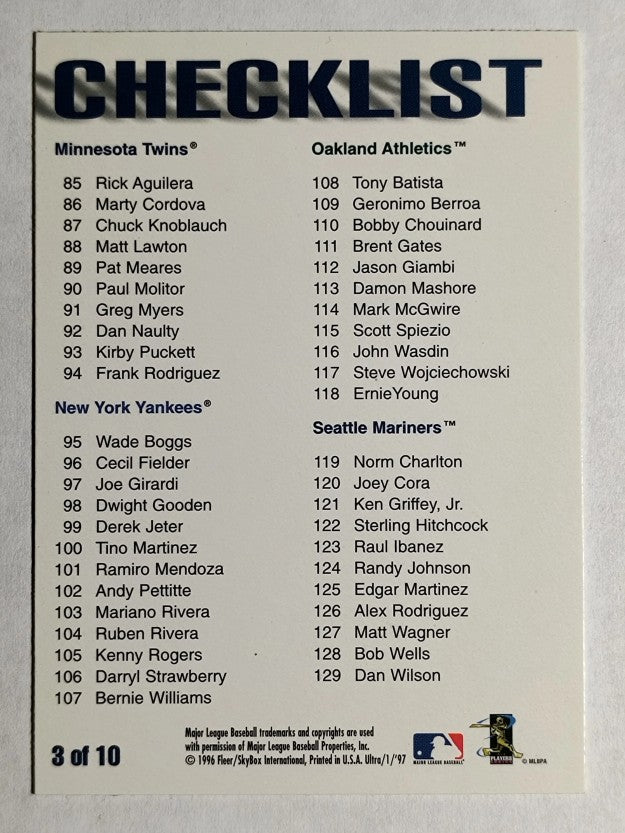 1997 Ultra Checklists #A3 Ken Griffey Jr. (NM)