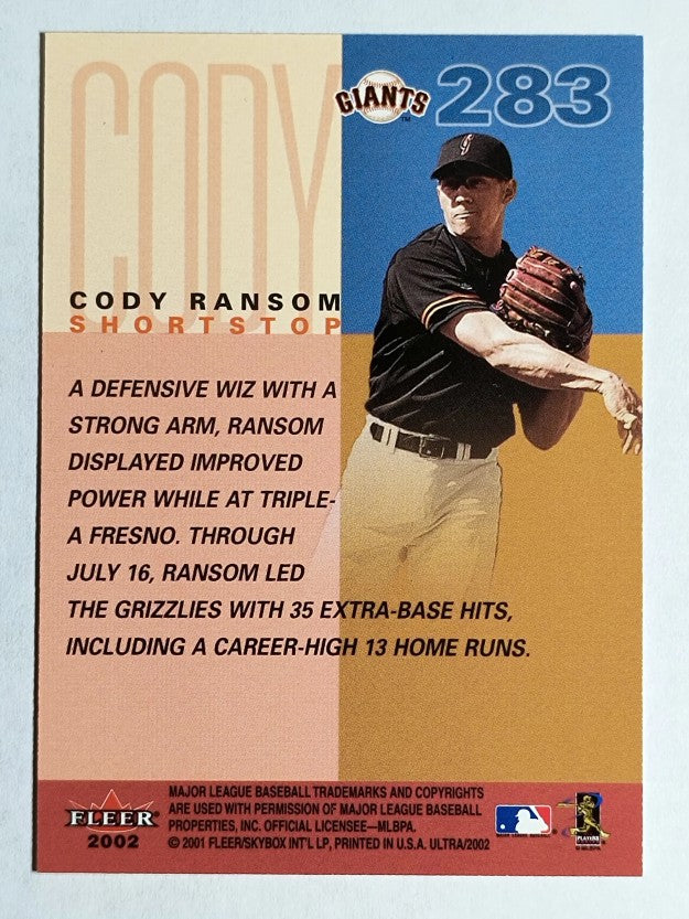 2002 Ultra #283 Cody Ransom PROS