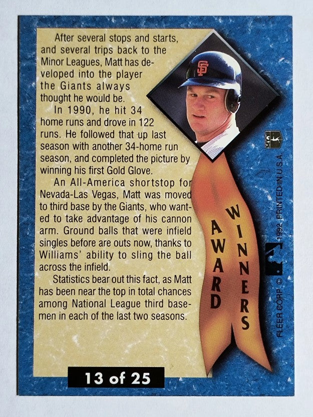 1992 Ultra Award Winners #13 Matt Williams