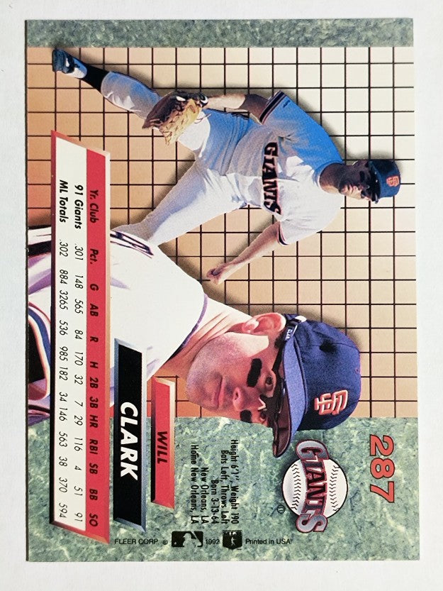 1992 Ultra #287 Will Clark