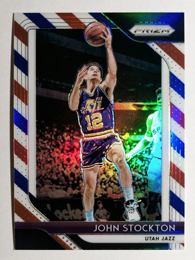 2018-19 Panini Prizm Prizms Red White and Blue #185 John Stockton