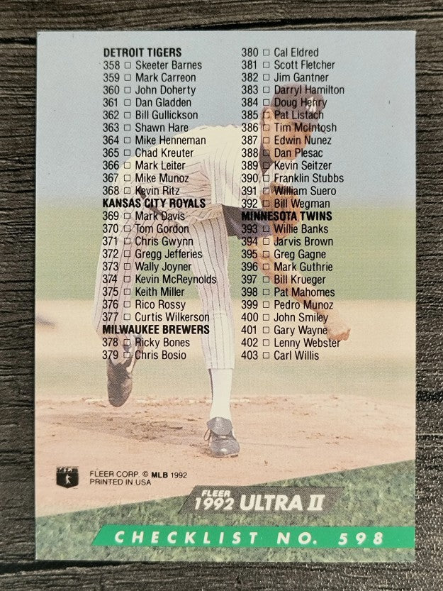 1992 Ultra #598 Checklist 301-400