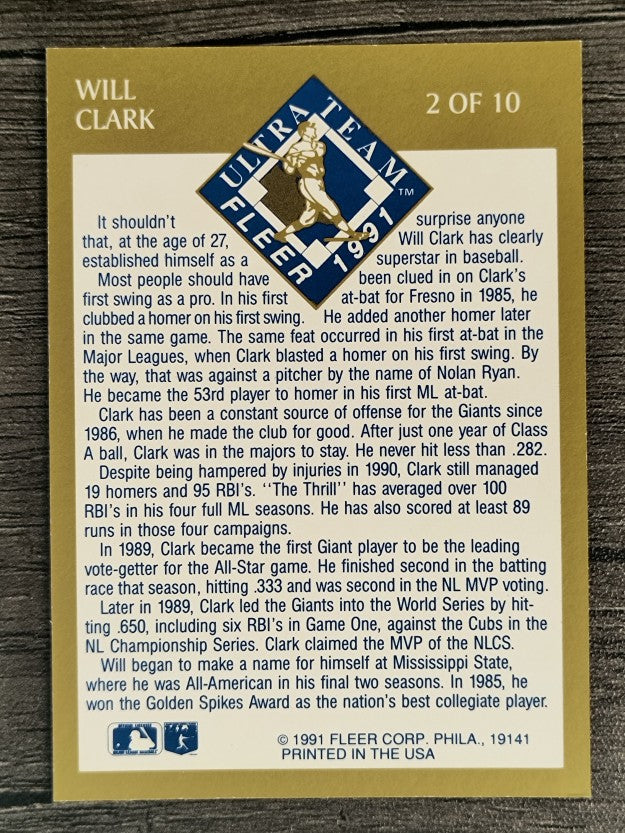 1991 Ultra Gold #2 Will Clark