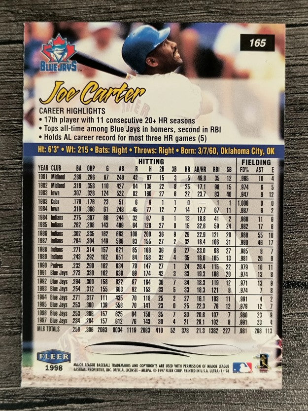 1998 Ultra #165 Joe Carter