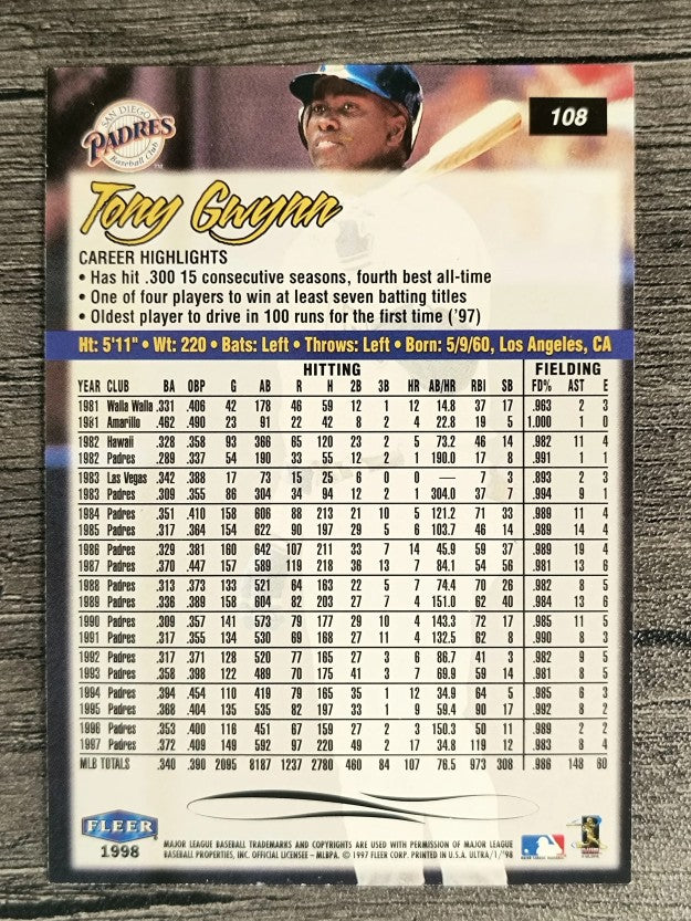 1998 Ultra #108 Tony Gwynn