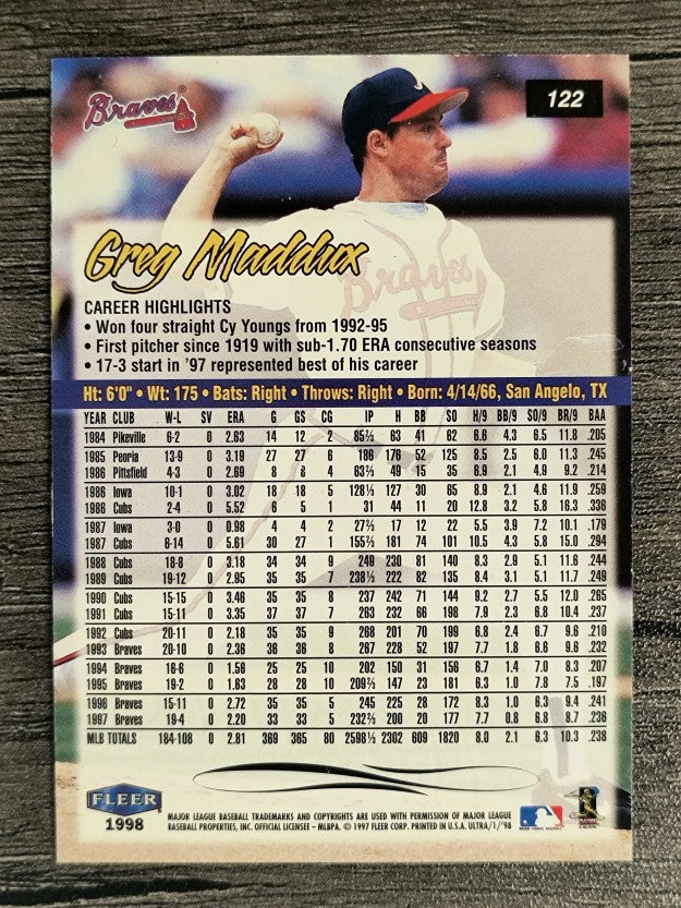 1998 Ultra #122 Greg Maddux