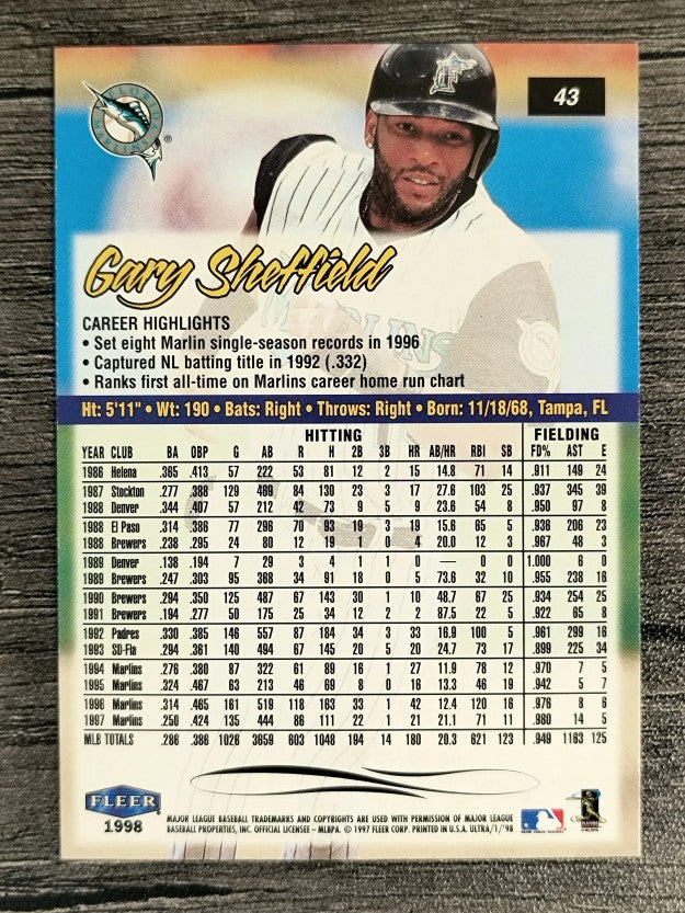 1998 Ultra #43 Gary Sheffield