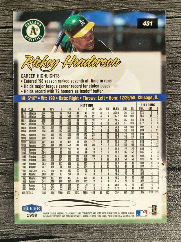 1998 Ultra #431 Rickey Henderson