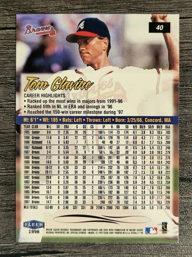 1998 Ultra #40 Tom Glavine