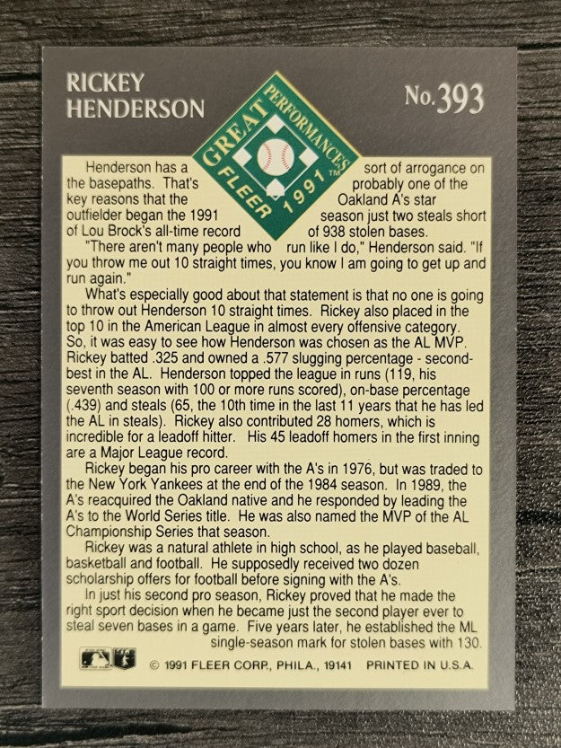 1991 Ultra #393 Rickey Henderson EP