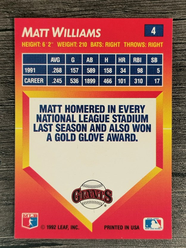 1992 Triple Play #4 Matt Williams