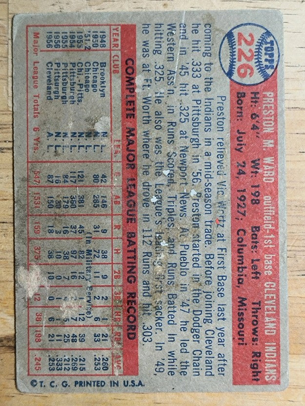 1957 Topps #226 Preston Ward (POOR)