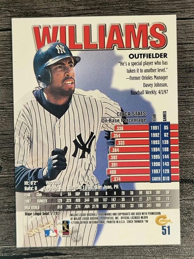 1998 Circa Thunder #51 Bernie Williams