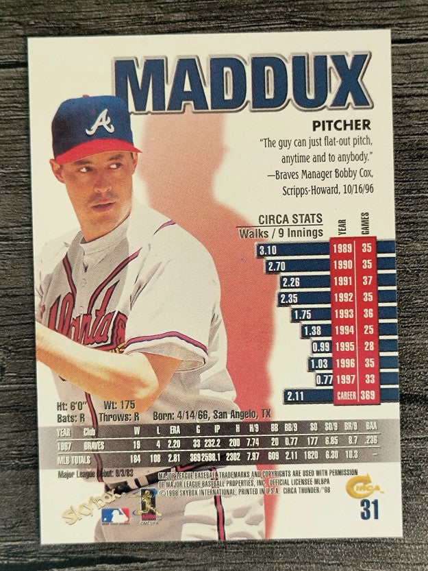 1998 Circa Thunder #31 Greg Maddux
