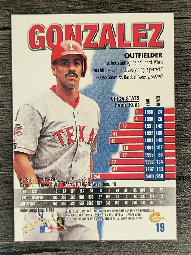 1998 Circa Thunder #19 Juan Gonzalez