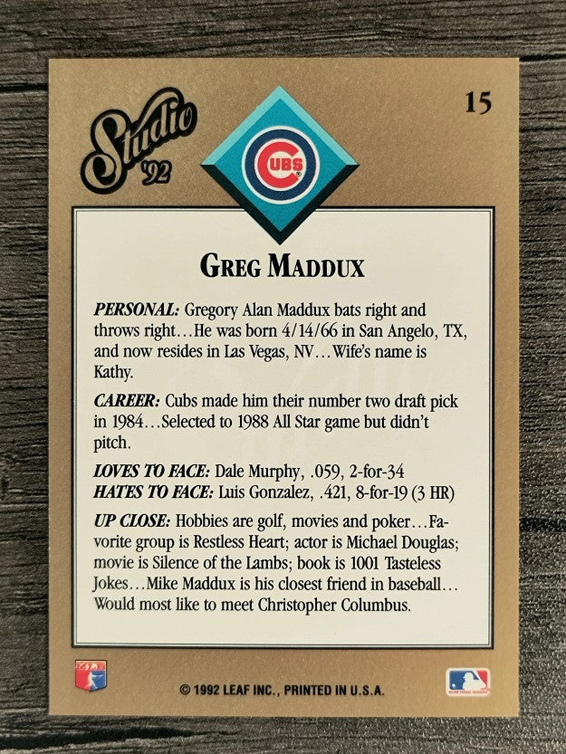 1992 Studio #15 Greg Maddux