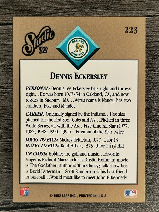 1992 Studio #223 Dennis Eckersley