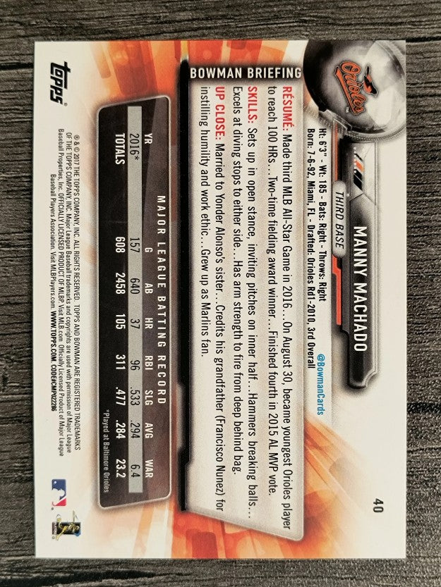 2017 Bowman #40 Manny Machado