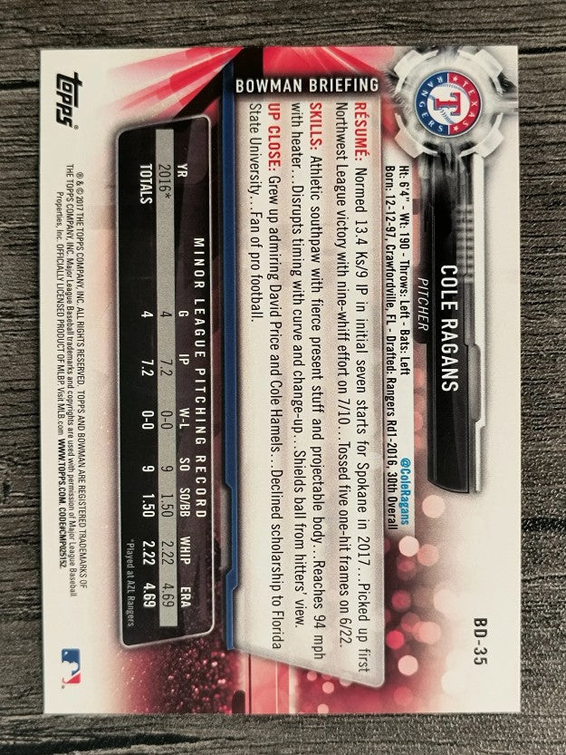 2017 Bowman Draft #BD35 Cole Ragans
