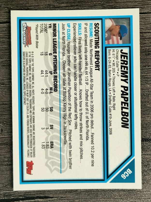 2007 Bowman Chrome Prospects #BC6 Jeremy Papelbon