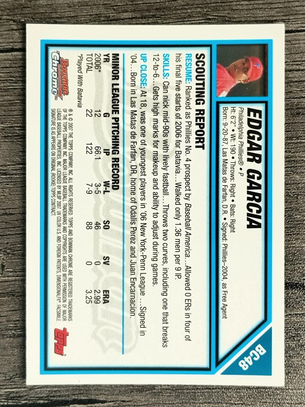 2007 Bowman Chrome Prospects #BC48 Edgar Garcia