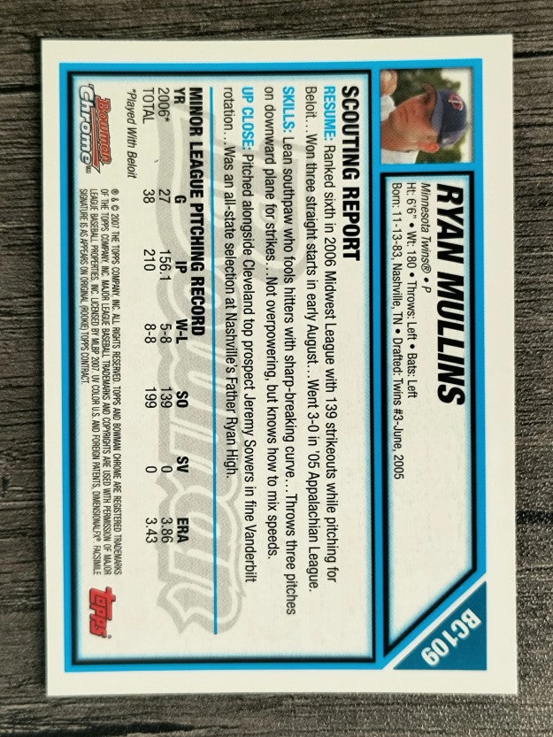 2007 Bowman Chrome Prospects #BC109 Ryan Mullins