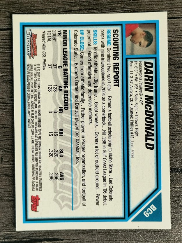 2007 Bowman Chrome Prospects #BC9 Darin McDonald