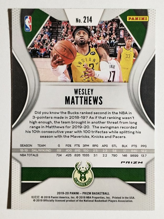 2019-20 Panini Prizm Prizms Green #214 Wesley Matthews