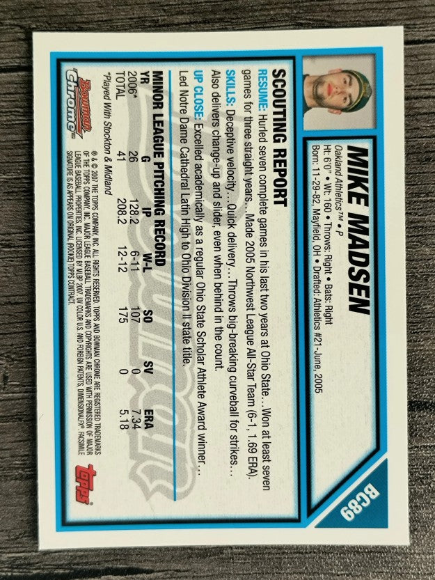2007 Bowman Chrome Prospects #BC89 Mike Madsen