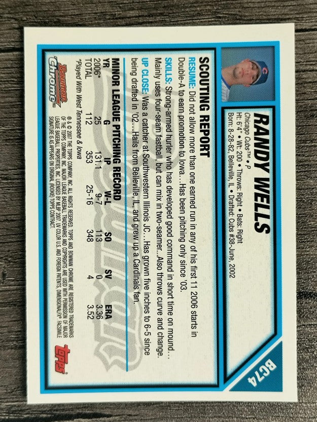 2007 Bowman Chrome Prospects #BC74 Randy Wells