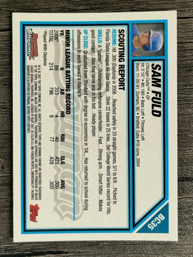 2007 Bowman Chrome Prospects #BC35 Sam Fuld