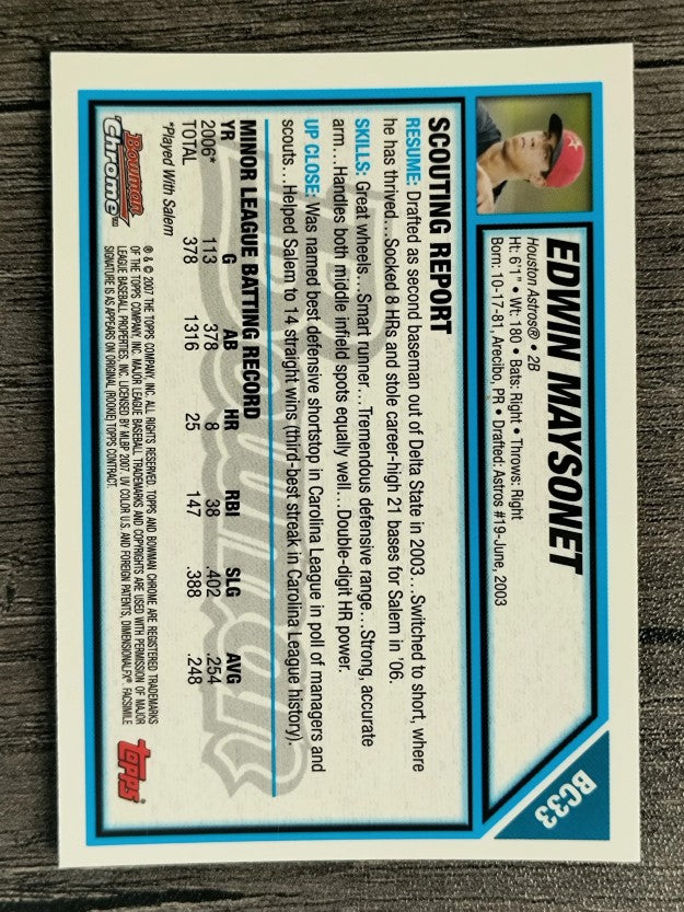 2007 Bowman Chrome Prospects #BC33 Edwin Maysonet