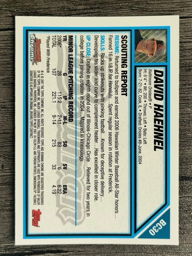 2007 Bowman Chrome Prospects #BC30 David Haehnel
