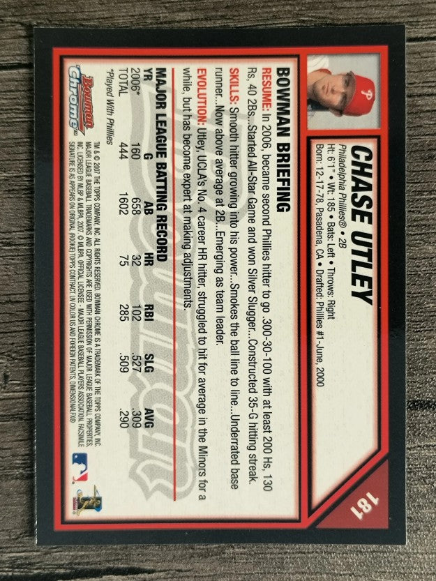 2007 Bowman Chrome #181 Chase Utley