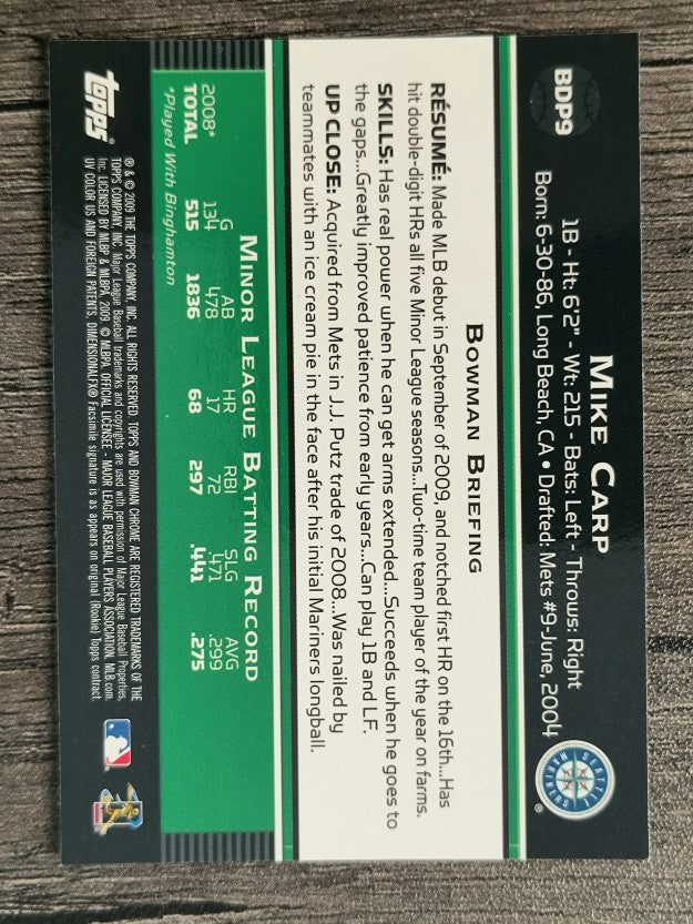 2009 Bowman Chrome Draft #BDP9 Mike Carp
