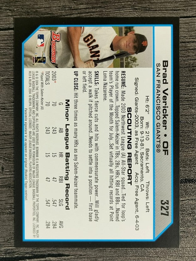 2004 Bowman #327 Brad Vericker FY RC