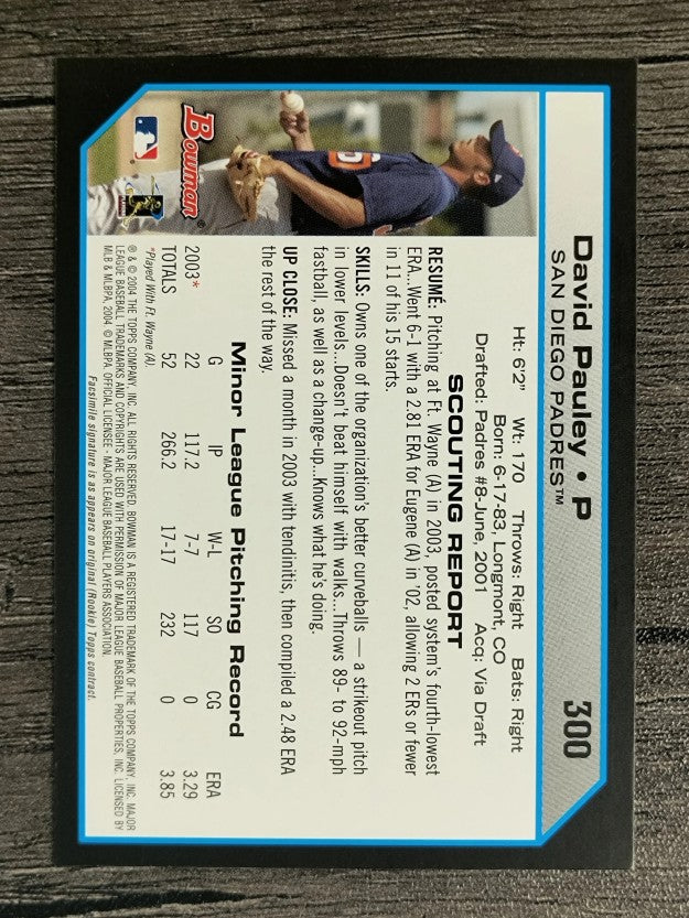 2004 Bowman #300 David Pauley FY RC