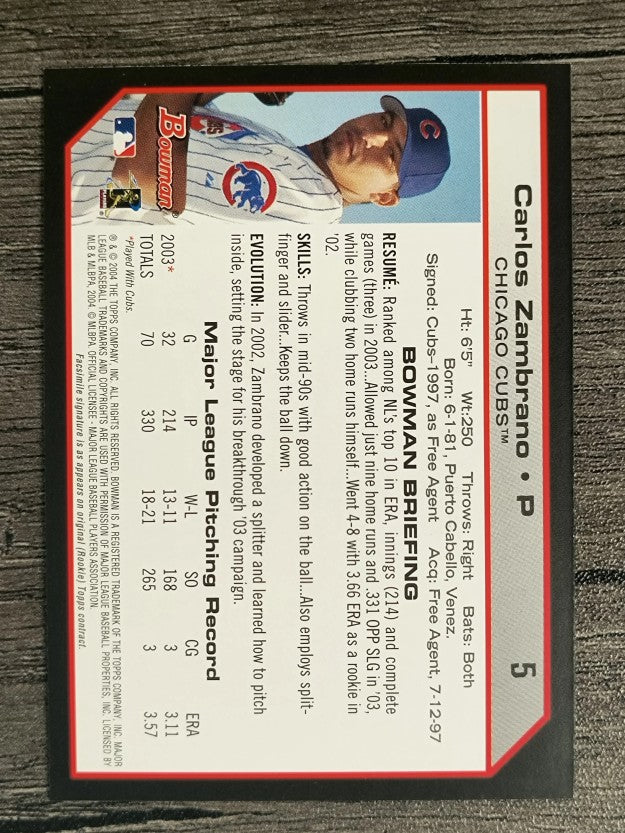 2004 Bowman #5 Carlos Zambrano