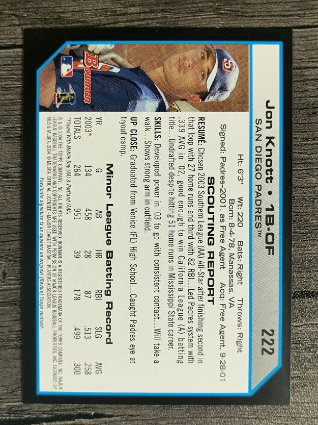2004 Bowman #222 Jon Knott FY RC