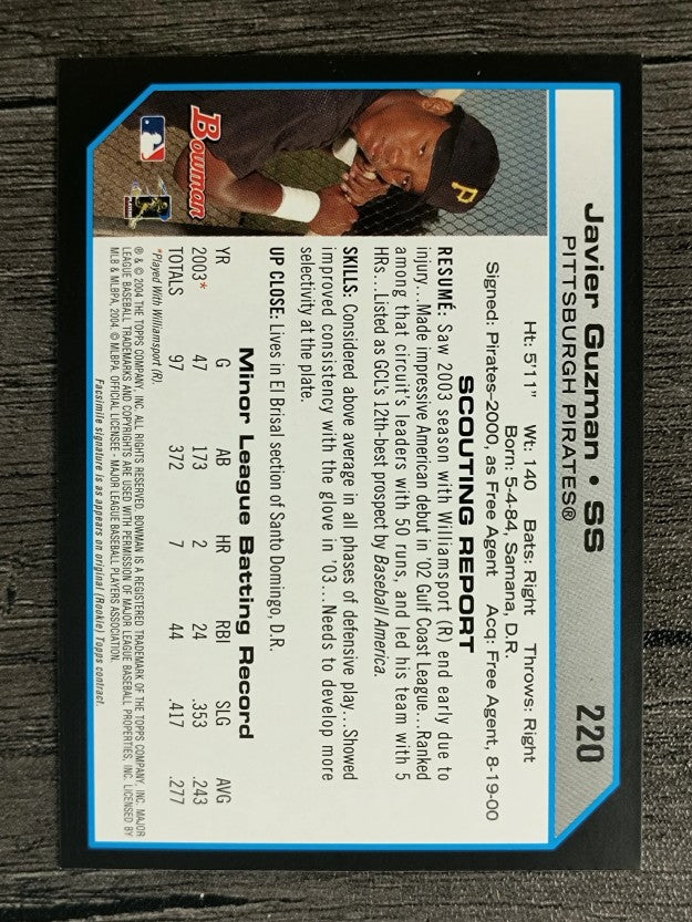 2004 Bowman #220 Javier Guzman FY RC