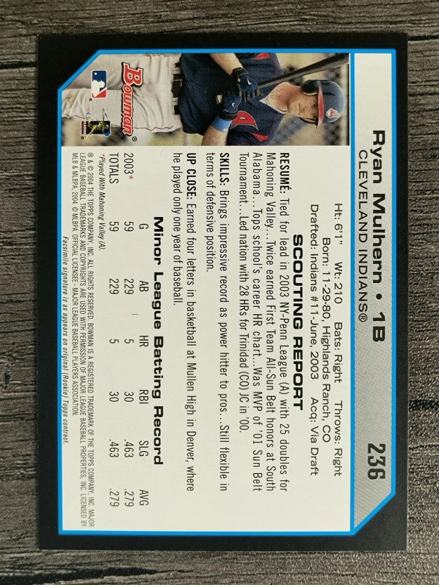 2004 Bowman #236 Ryan Mulhern FY RC