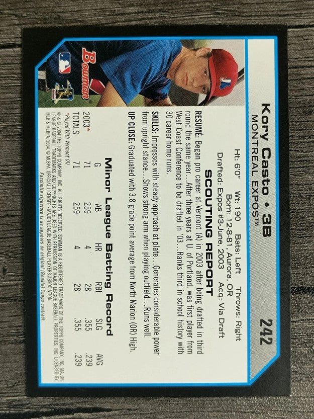 2004 Bowman #242 Kory Casto FY RC