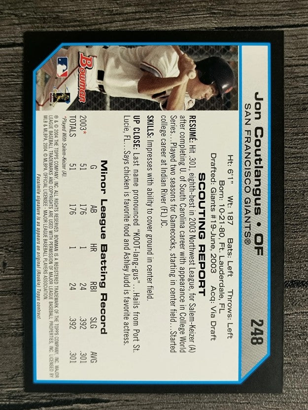 2004 Bowman #248 Jon Coutlangus FY RC