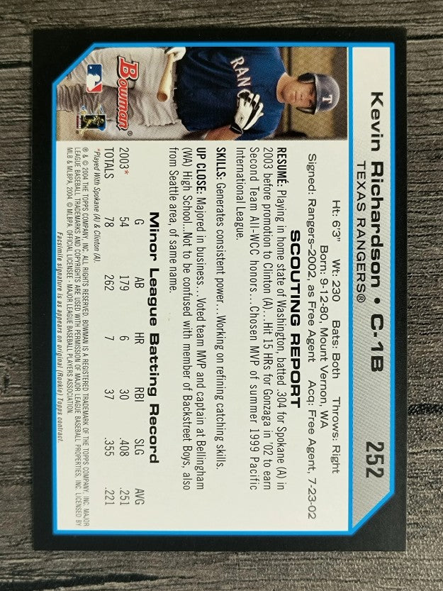 2004 Bowman #252 Kevin Richardson FY RC
