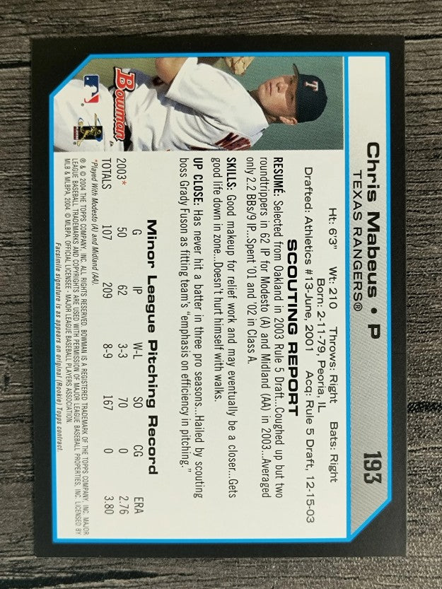 2004 Bowman #193 Chris Mabeus FY RC