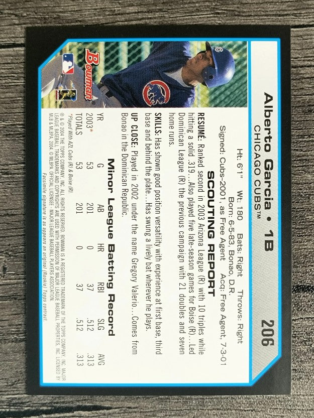 2004 Bowman #206 Alberto Garcia FY RC